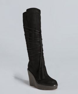 Yves Saint Laurent black suede Yda 90 wedge tall boots   up 