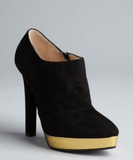Bottega Veneta black and gold suede side zip platform ankle boots