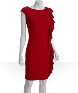 Calvin Klein red stretch ruffle side cap sleeve dress