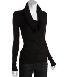 BCBGMAXAZRIA black ribbed cotton blend Perry oversized cowl neck 