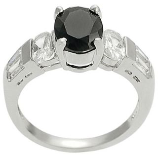 Black Cubic Zirconia with White Accent Stones Fashion Ring