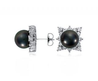 Tahitian Cultured Pearl and Diamond Earrings in 18k White Gold (2 ct 