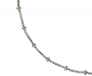 Box Chain Necklace in Sterling Silver with 14k Yellow Gold Beads 