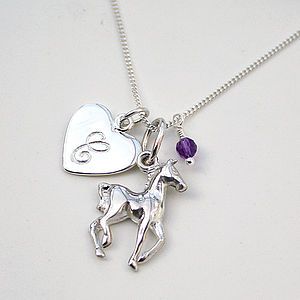 Personalised Necklace With Silver Horse Charm   baby & child