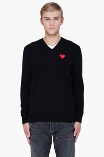 Play Comme Des Garçons Black Wool Red Emblem Sweater for Men  