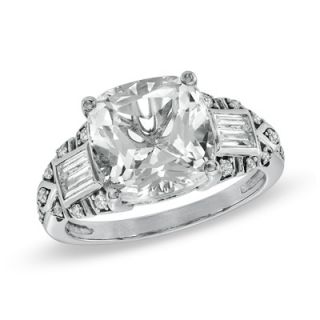 Cushion Cut White Topaz and Lab Created White Sapphire Frame Ring in 