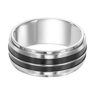 Triton Ladies 9.0mm Two Tone Stainless Steel Paved Wedding Band 