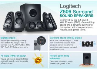 Logitech Z506 Surround Sound Speakers   75 Watts RMS, 27 Watts 