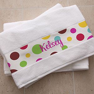 Personalized Cotton Bath Towels   Polka Dot Design   5276