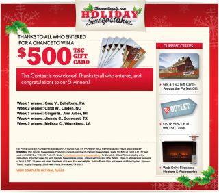 TSC Holiday Sweepstakes Landing Page