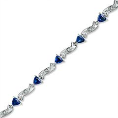 Trillion Cut Lab Created Sapphire Bracelet in 10K White Gold with 