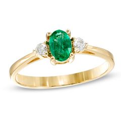 Oval Emerald and 1/10 CT. T.W. Diamond Ring in 14K Gold   Zales