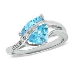 0mm Trillion Cut Swiss Blue Topaz and Diamond Accent Ring in 