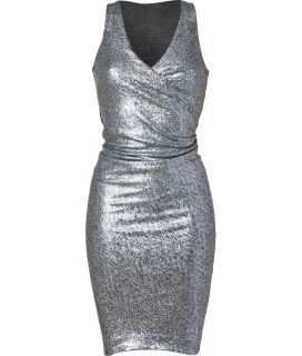 Donna Karan Silver Metallic Draped All Over Sequin Dress  Damen 