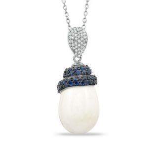White Onyx and Lab Created Sapphire with 1/7 CT. T.W. Diamond Swirl 