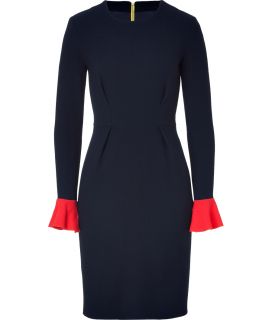 Roksanda Ilincic Navy/Red Colorblock Wool Crepe Dress  Damen 