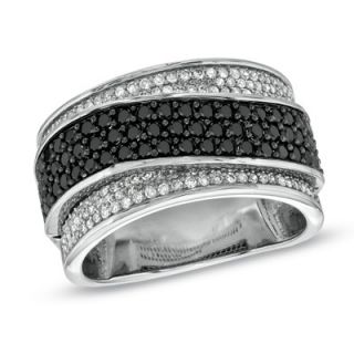 CT. T.W. Enhanced Black and White Diamond Wave Band in Sterling 