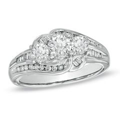 CT. T.W. Diamond Three Stone Bypass Ring in Platinaire®   Zales