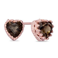 0mm Heart Shaped Smoky Quartz Crown Earrings in Sterling Silver with 
