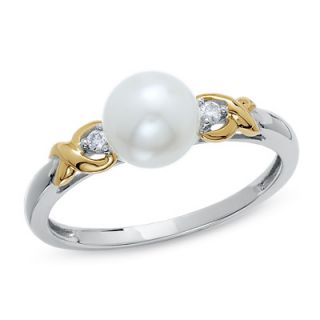 0mm Cultured Freshwater Pearl X Ring with Diamond Accents in 
