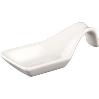 glossy white curve spoon in serving pieces  CB2