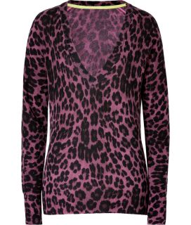 Juicy Couture Magenta Leopard V Neck Wool Cashmere Pullover  Damen 