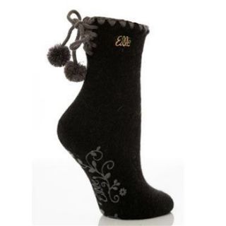 Elle socks Black Angora Blend Slipper Socks with Pom Poms
