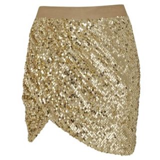 House Of Dereon Gold Draped Sequin Skirt