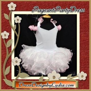   Flower Girl White Shell Glamour National Pageant Party Dress 3/4
