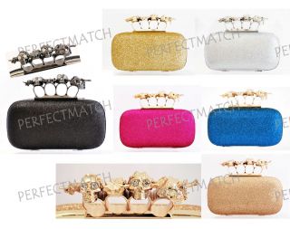   GOLD PINK SILVER BLUE Skull Ring Knuckle Duster Hardcase Clutch Bags