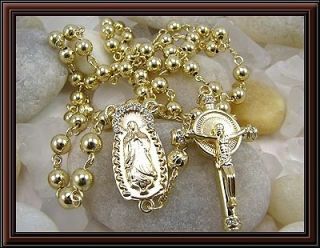 Gold Tone Catholic Rosary Cross 26 Long Necklace AQ