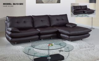 MODERN BONDED LEATHER CHOCOLATE BROWN OVERSIZED SECTIONAL SOFA 3 PIECE 