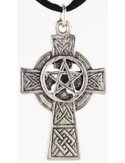 Pentacle Celtic Cross Pentagram Knot Pewter Pendant Necklace Wicca 