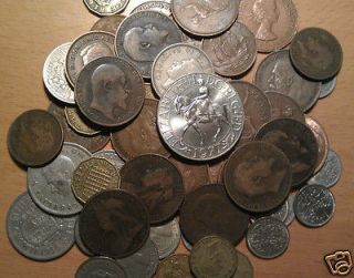 50 Old British Coins Crowns half crowns Farthings .sixpences pennys 