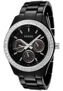 Fossil ES2157 Watches,Womens White Crystals Black Plastic, Womens 