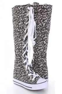 Grey Leopard Print Laced Up Design Sneaker Boots @ Amiclubwear Boots 