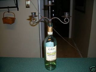 New Wrought Iron Wine Bottle Triple Taper Candle Holder