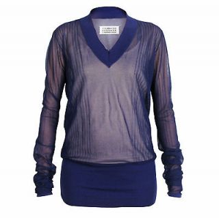 MARTIN MARGIELA $775 sheer blue v neck sweater M NEW muslin jumper 