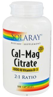 Solaray   Cal Mag Citrate with 1000 IU Vitamin D 3, 21 Ratio   180 