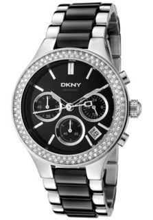 DKNY NY8180 Watches,Womens Chronograph White Crystal Black Ceramic 