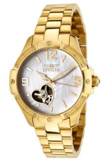 Womens Specialty Automatic Diamond Accented 18k Gold Plated Stainless 