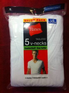 Hanes Mens Ultra Soft White T Shirts V Neck Cotton Tagless S, M, L 