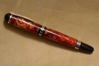Churchill rollerball in Red Dyed Box Elder Burl with sterling silver 