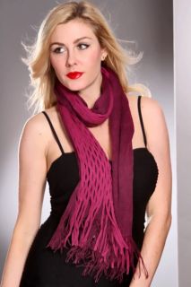 Magenta Open Knit Braided Fringes Trim Scarf @ Amiclubwear scarf 