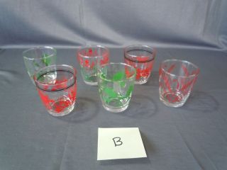   Half Pint Sour Cream Glasses Red & Green Santa Holiday Flowers B
