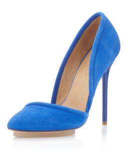 Meredith Asymmetric Dipped Pump, Electric Blue Suede   Last Call by 