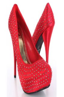 Red Rhinestone Round Toed Pump Heels @ Amiclubwear Heel Shoes online 