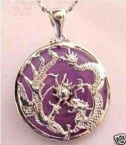 Rare violet jade dragon phoenix pendant necklace + free Chain