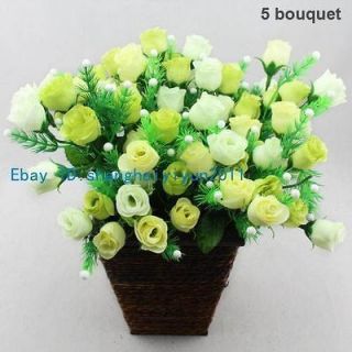   Silk Roses Buds Wedding Bouquet Artificial Flowers (Light Green) F51
