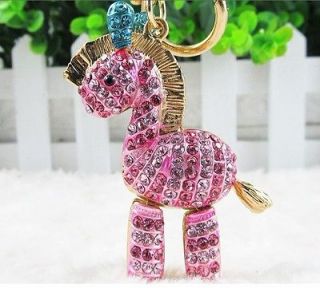Zebra Pink Horse KeyChain Fashion Rhinestone Crystal Purse Bag Key 